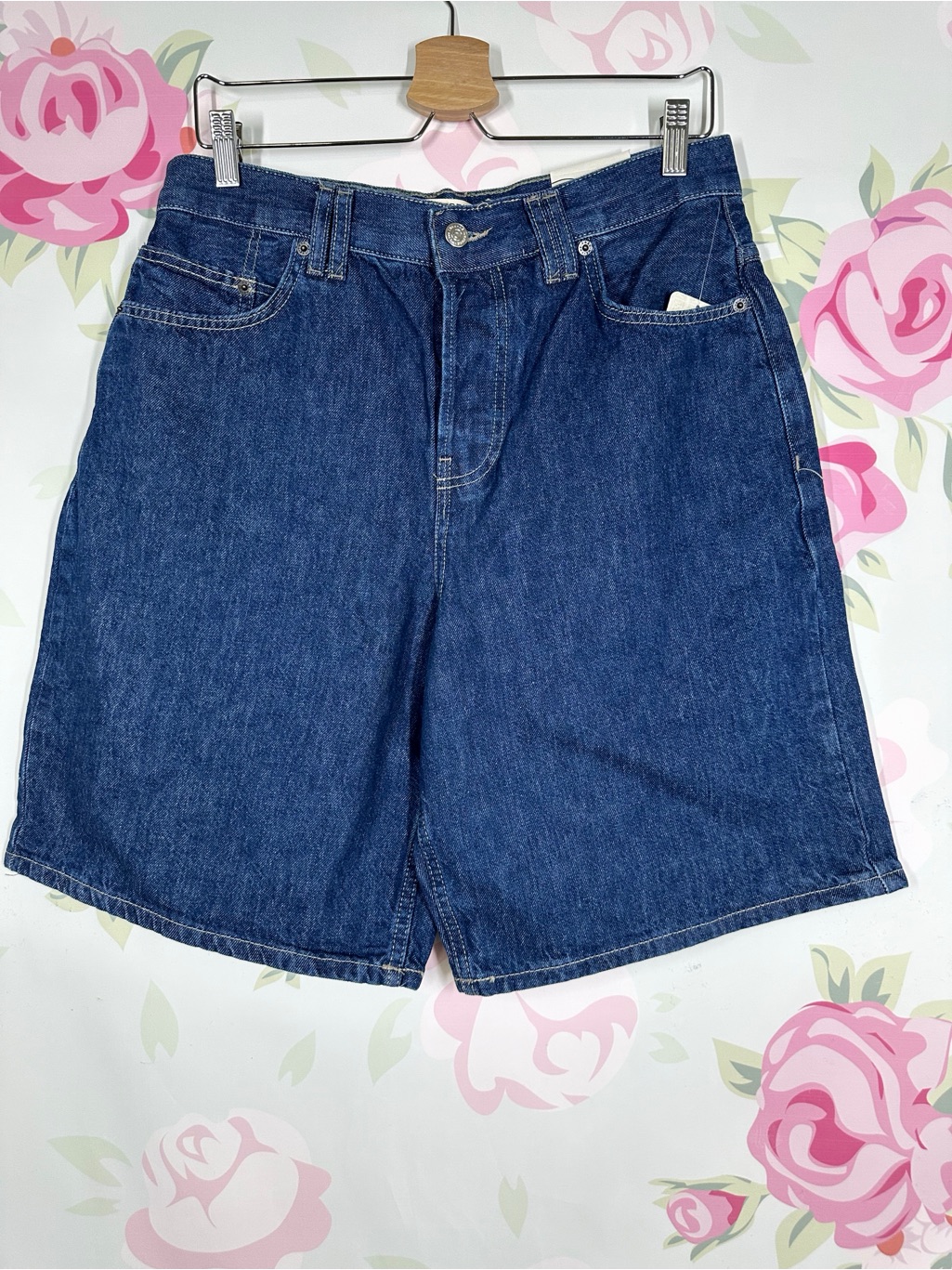 New Free People We The Free Montana Dark Rinse Blue Denim Jean Long Shorts 29
